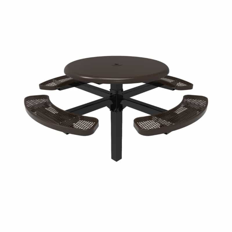 46" Round Solid Top Pedestal Table With Four Expanded Metal Seats